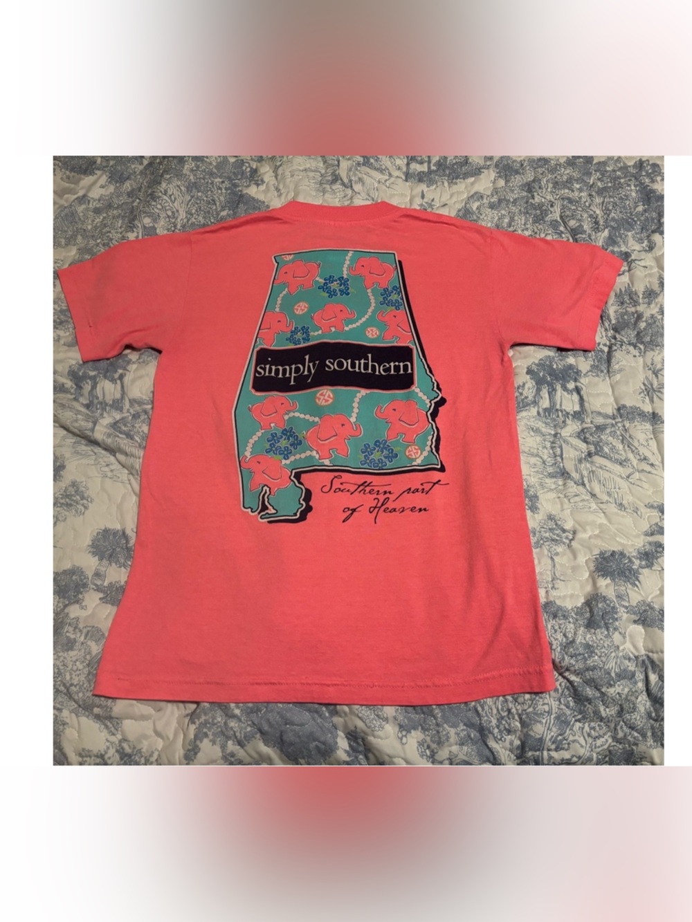 Simply Southern sz Small S bright pink Peach Tee Bama Alabama elephant preppy